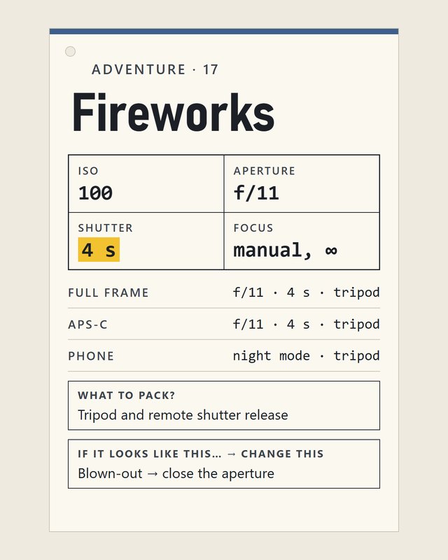 Adventure 17, Fireworks